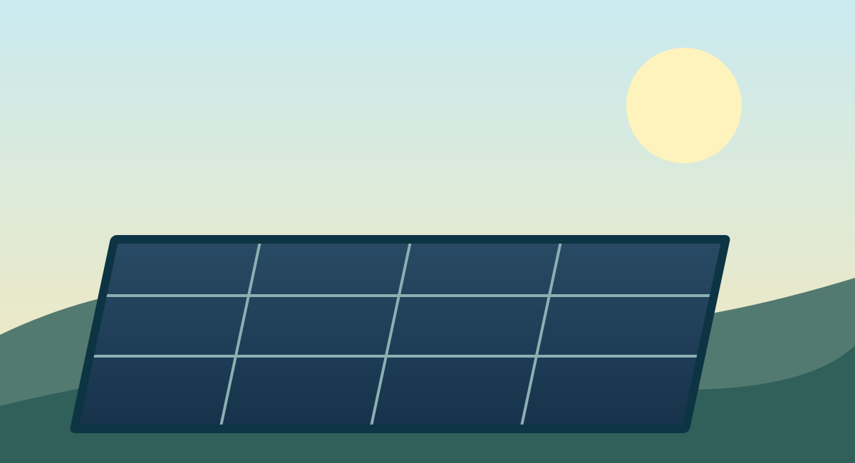 Original illustration of a solar array in a Devon-inspired landscape